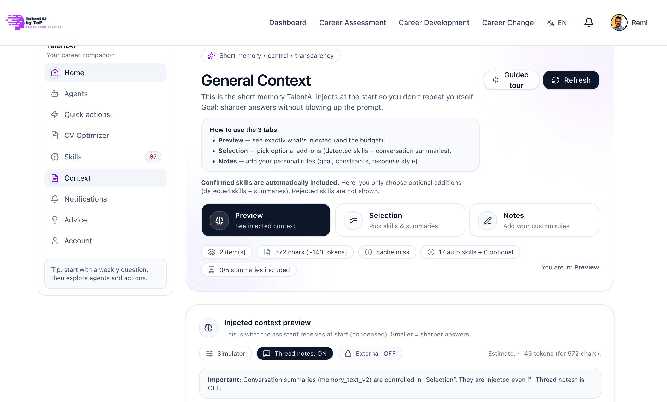 Capture d’écran – contexte personnalisé
