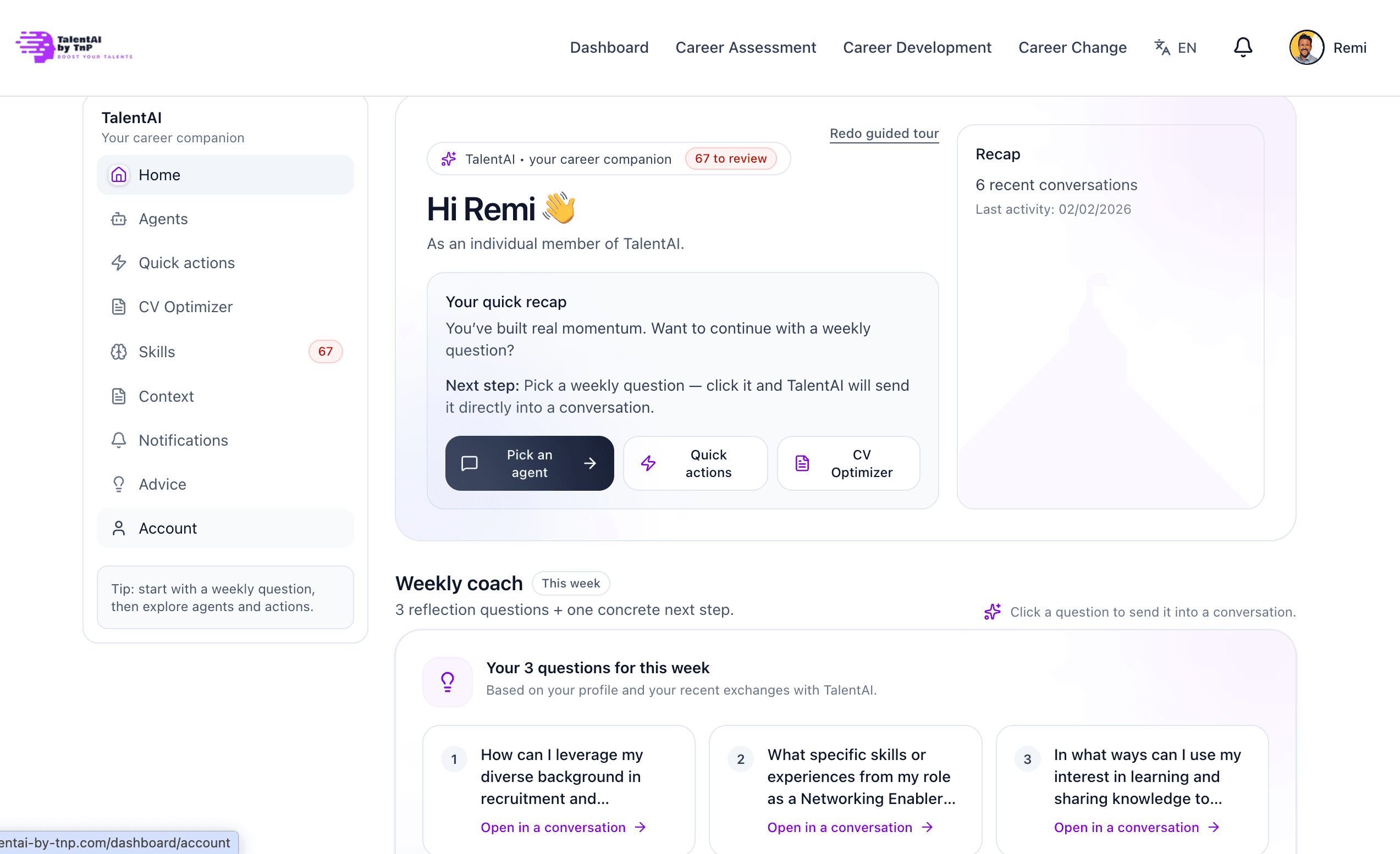 Capture d’écran du dashboard TalentAI
